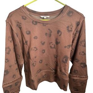Splendid Brown Leopard Print Crew Neck Sweater
